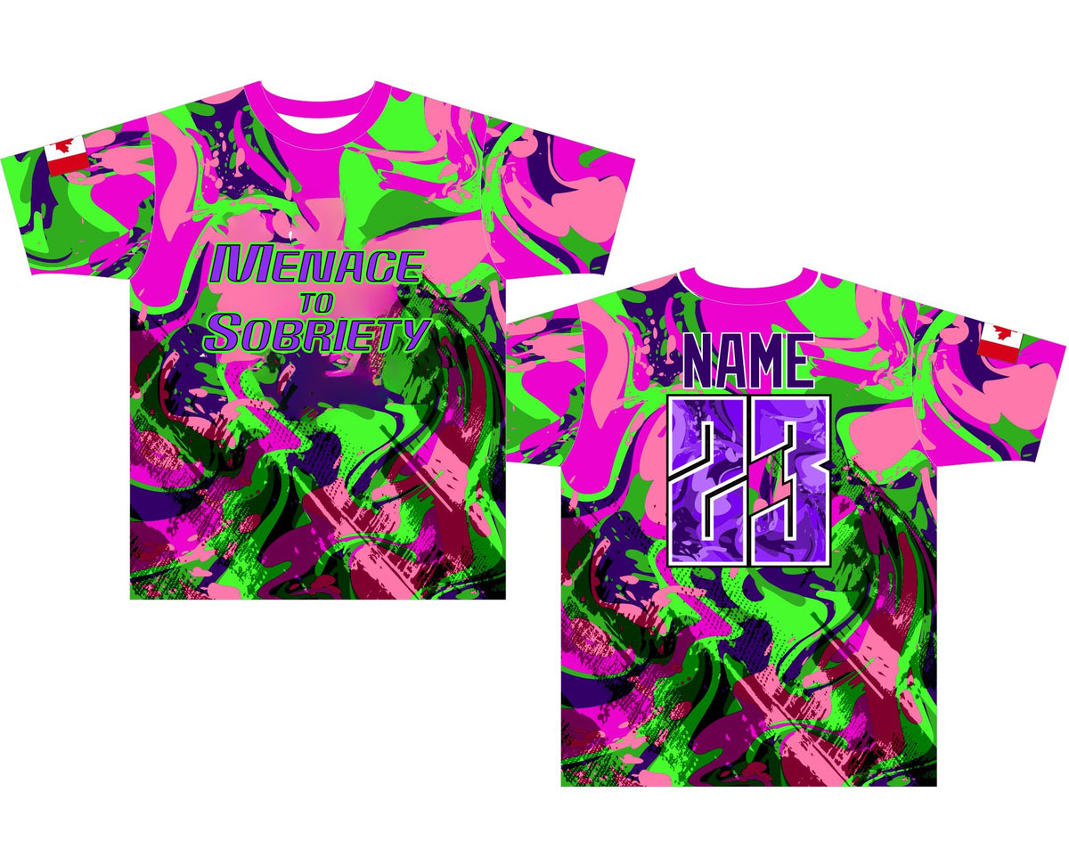 green, pink and purple retro design Expos Yourself team softball jerseys