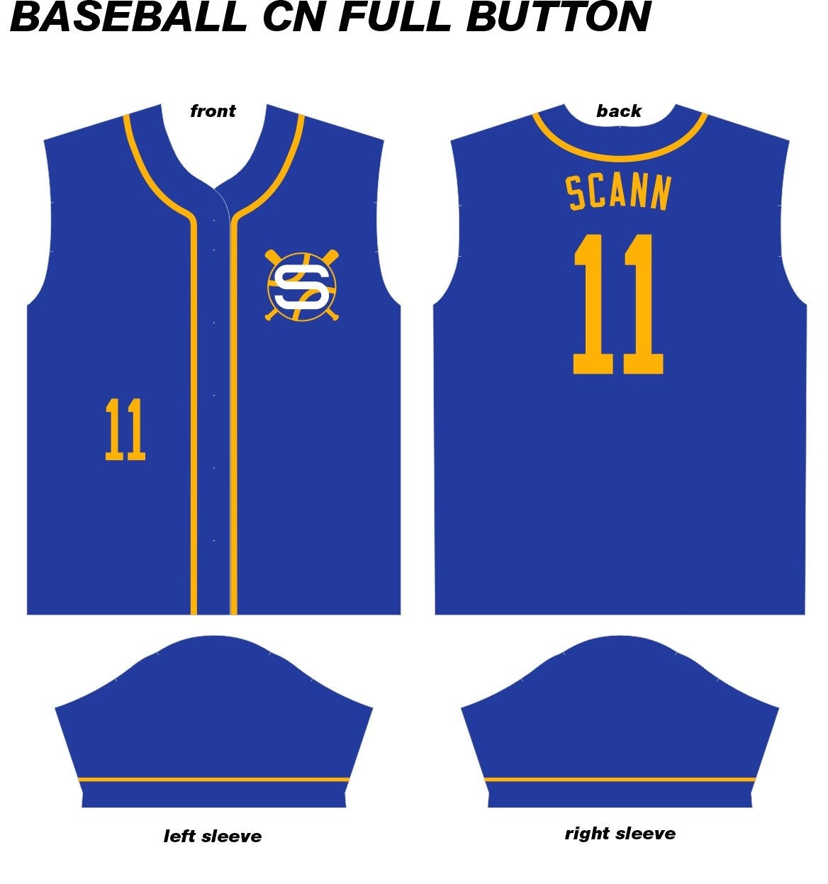 custom full button jersey design for ShowZone creator Scann in Royal Blue and yellow