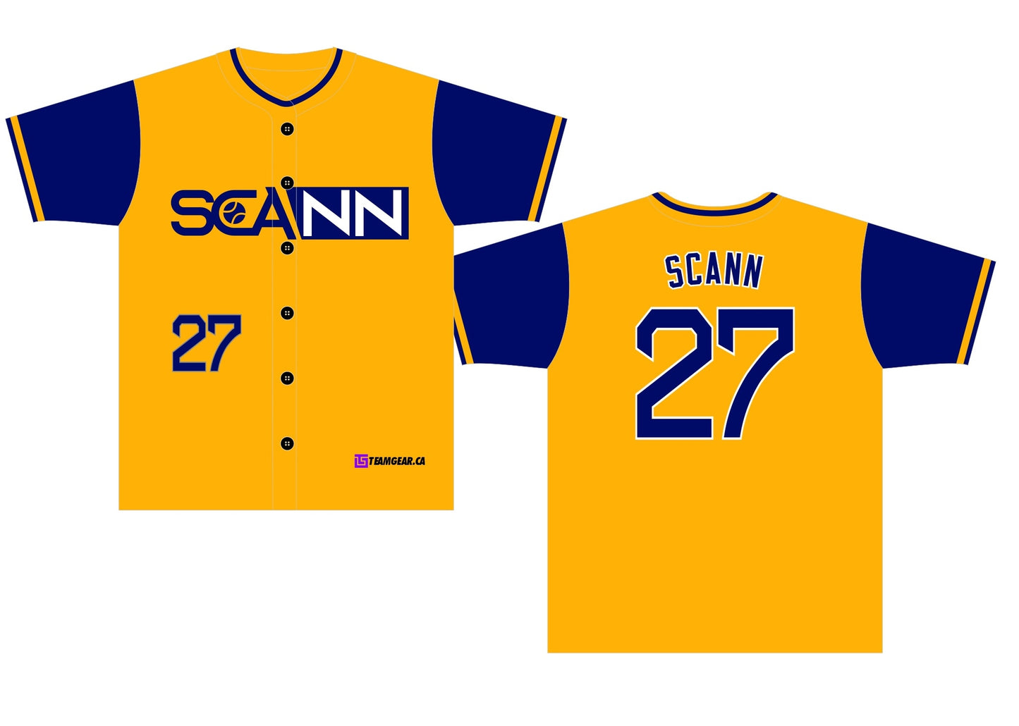 ShowZone creator custom jersey for Scann in yellow and navy blue