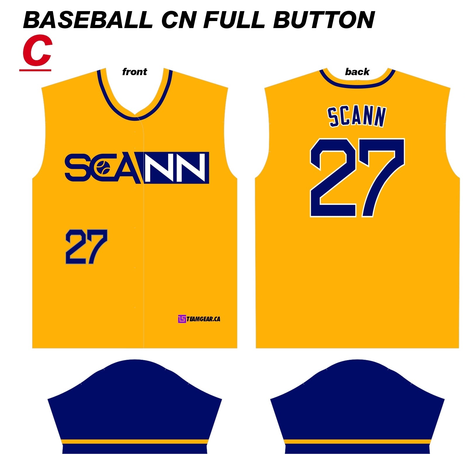 custom full button jersey design for ShowZone creator Scann in yellow and navy blue