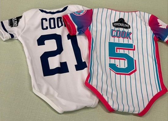 Custom full sublimation baby onesie pyjama set with names and numbers on the back