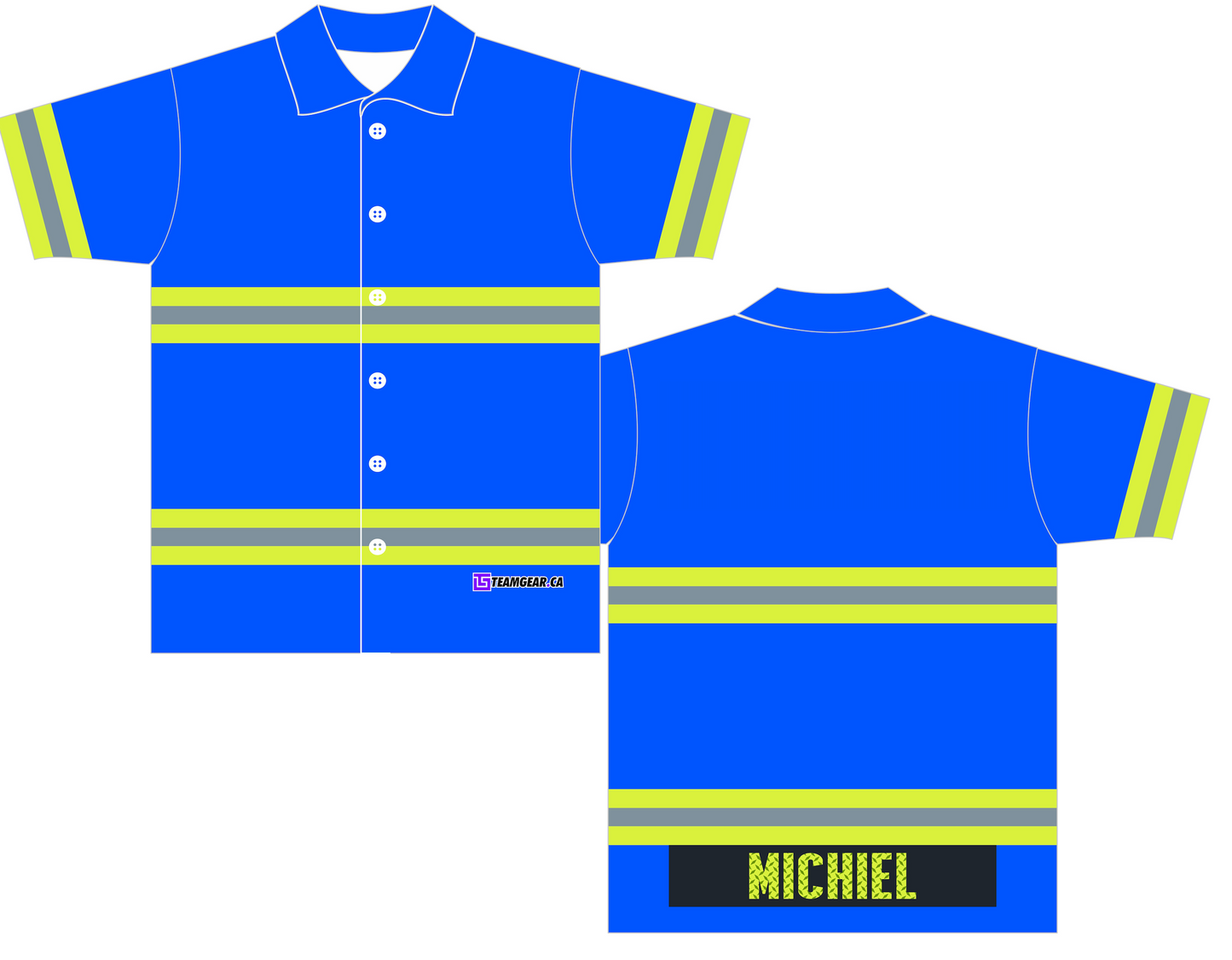 High Visibility Blue Work Shirt with reflective stripes on front and back