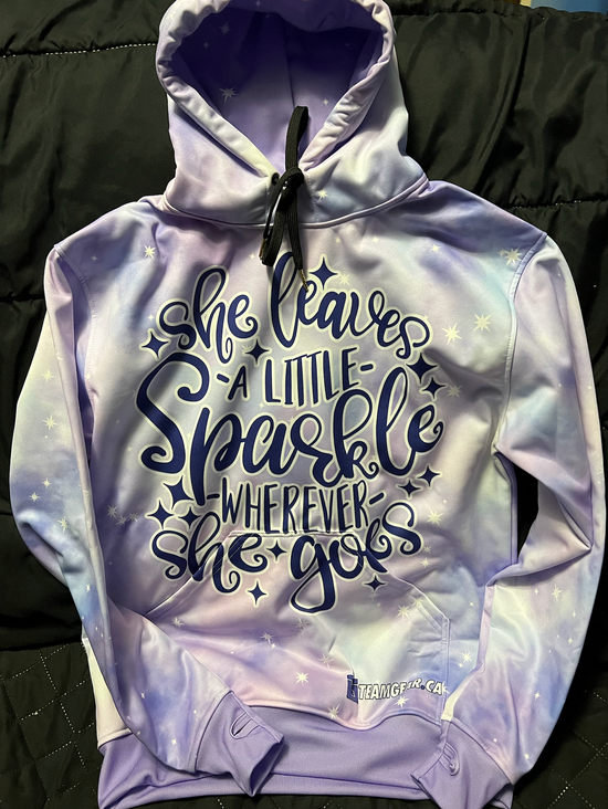 custom purple hoodie with cuffs & waistband and sparkle designs