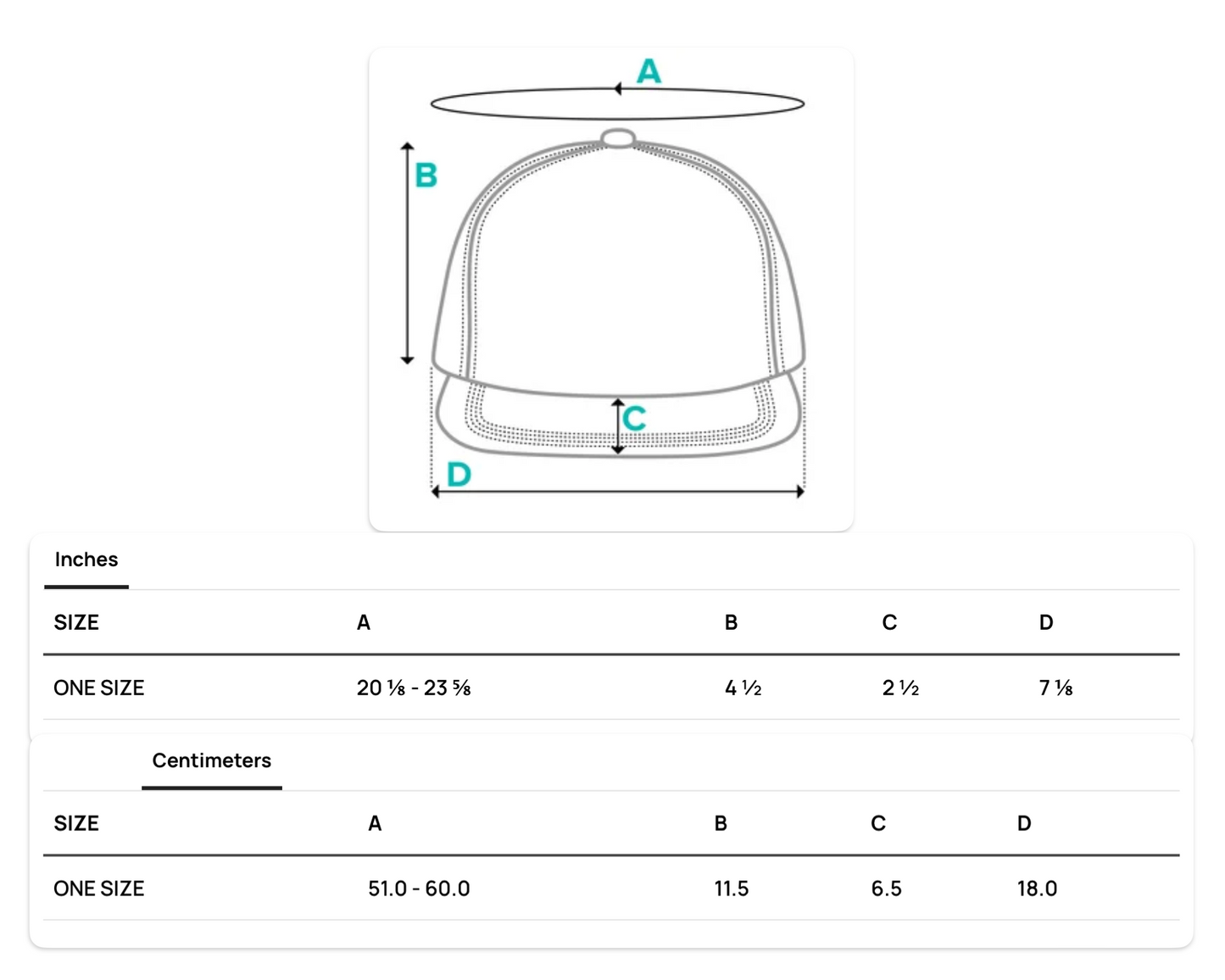 ShowZone hat measurements One size fits most