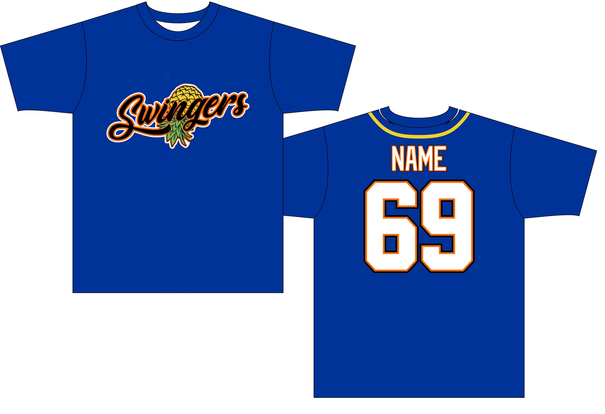 Swingers Blue Softball Jersey with pineapple