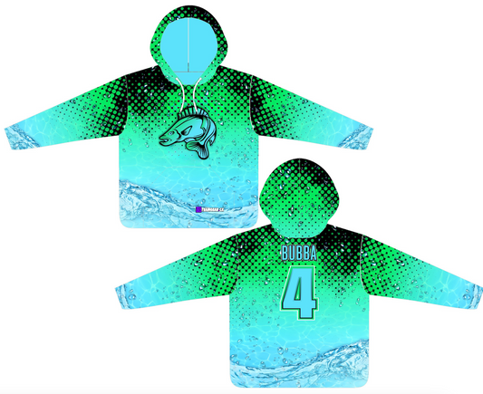 blue walleye fishing hoodie with name and number