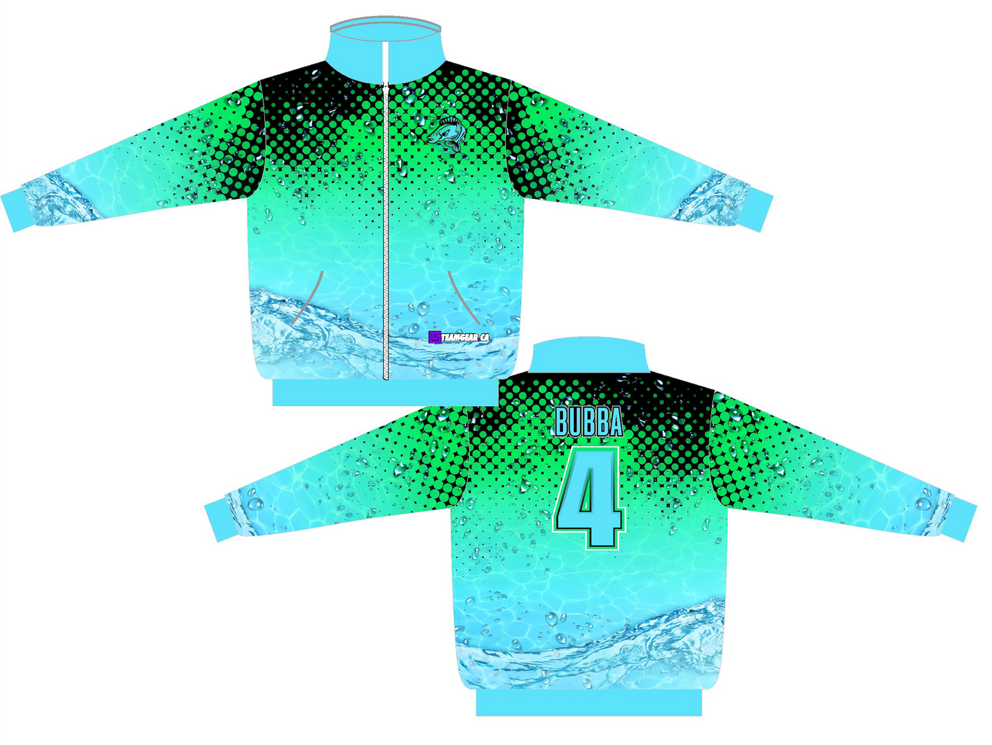 blue walleye fishing hoodie with a full zipper