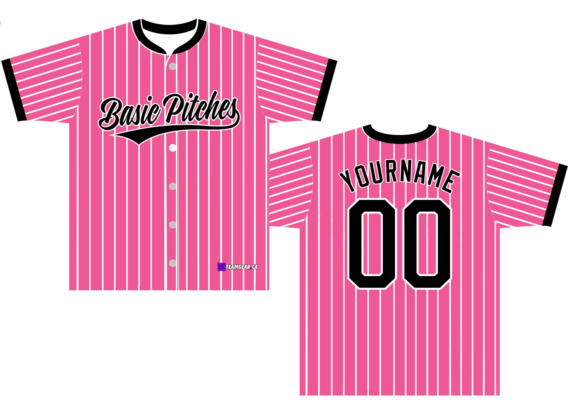 Basic Pitches Black and Pink Pinstripe Baseball Jersey