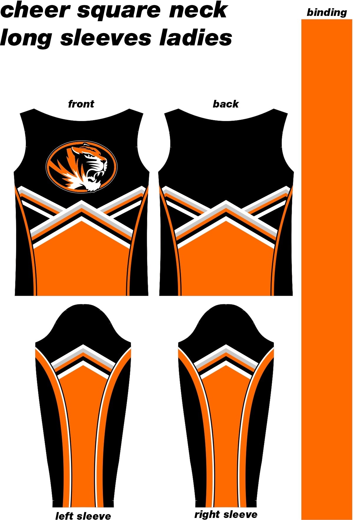 Tigers Orange Cheerleading uniform top made with spandex