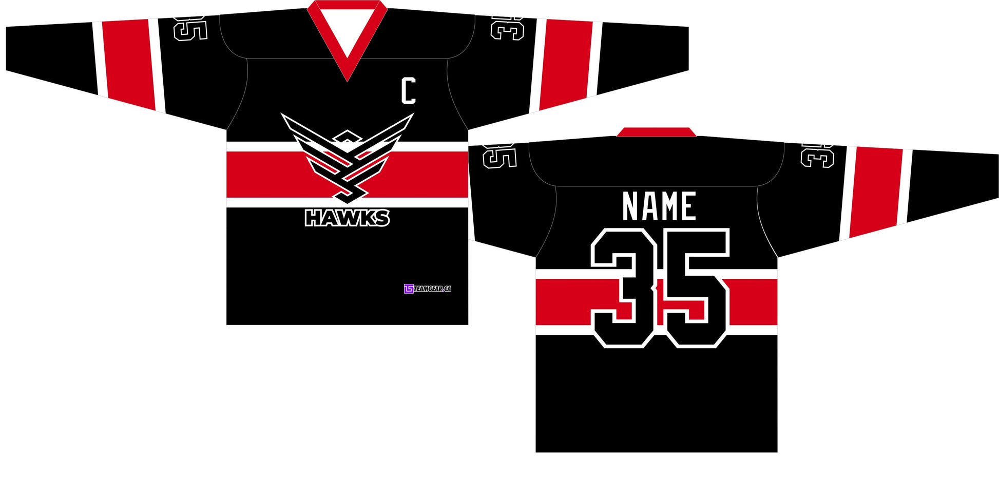 Hawks Black Hockey Jersey with captain patch