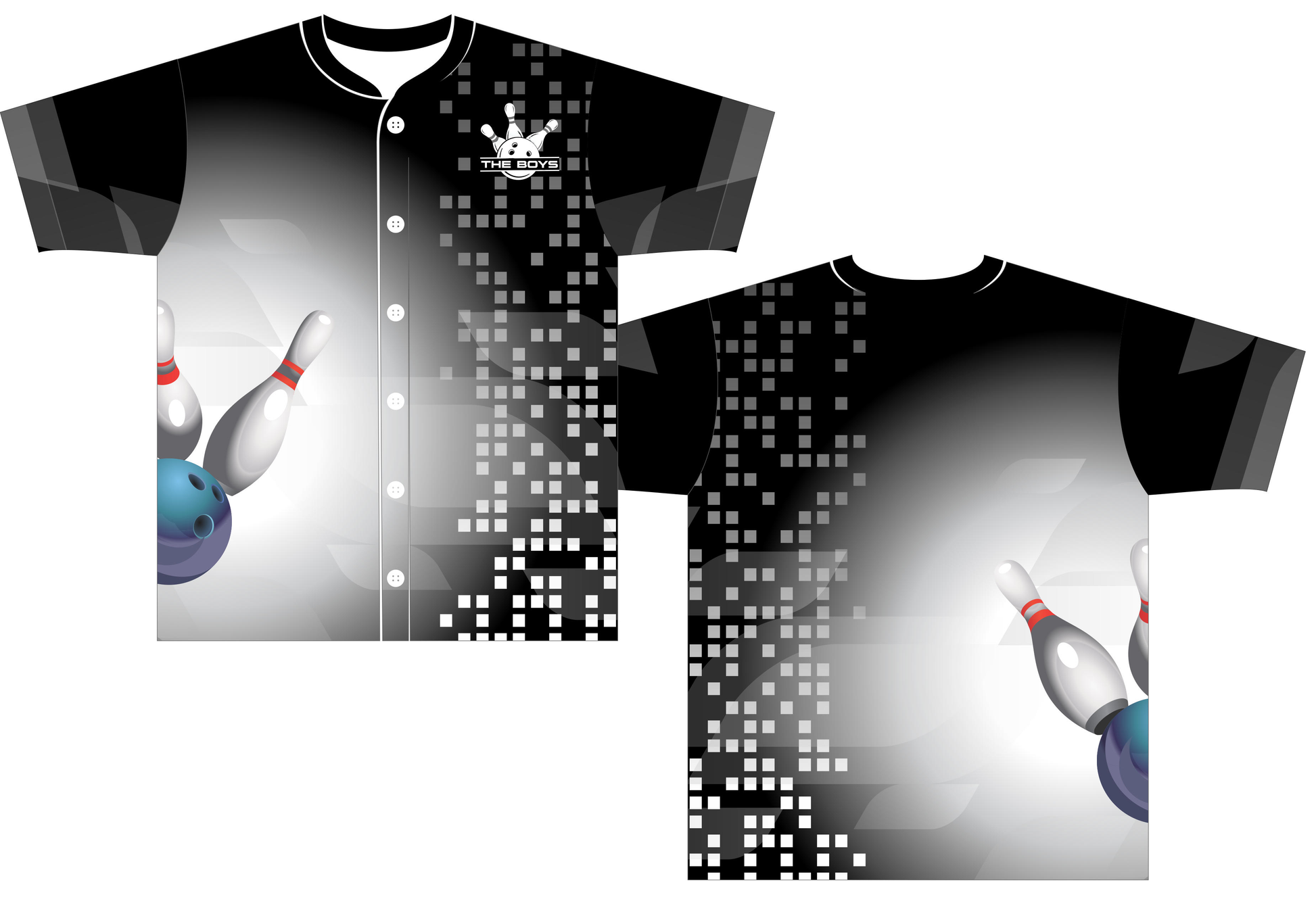 grey disco-inspired bowling jersey with buttons