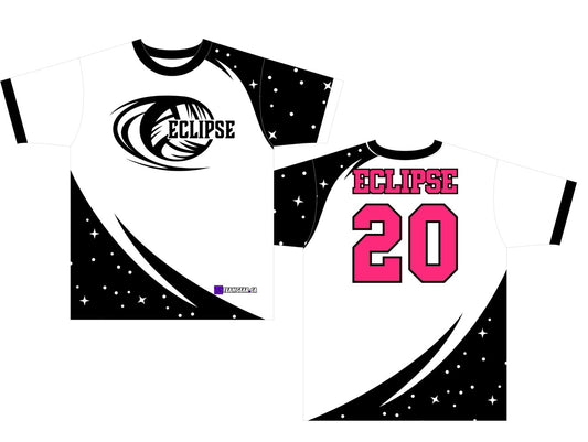 Eclipse Volleyball Jersey in black and white with hot pink name and number