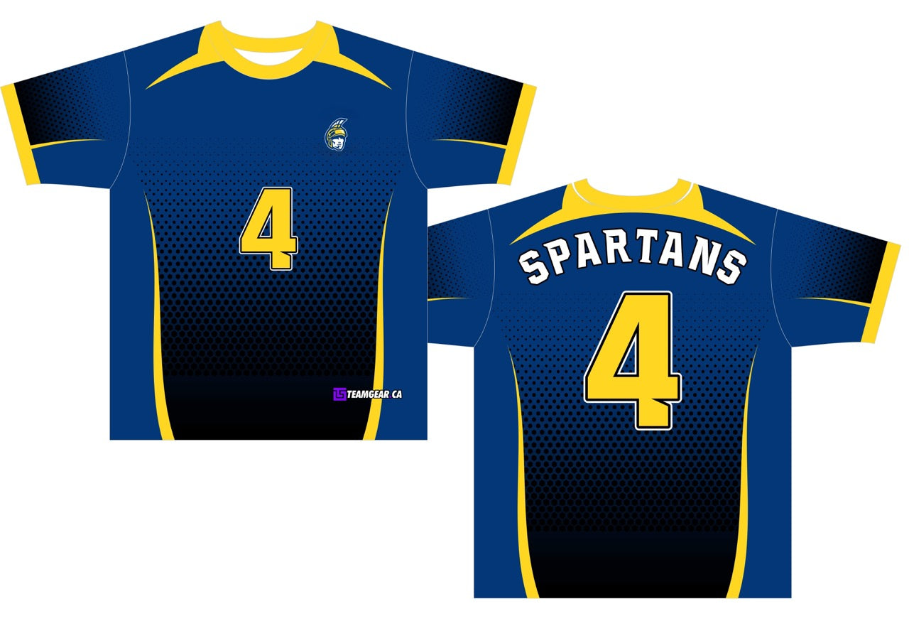 Spartans Blue Handball Jersey with yellow numbers