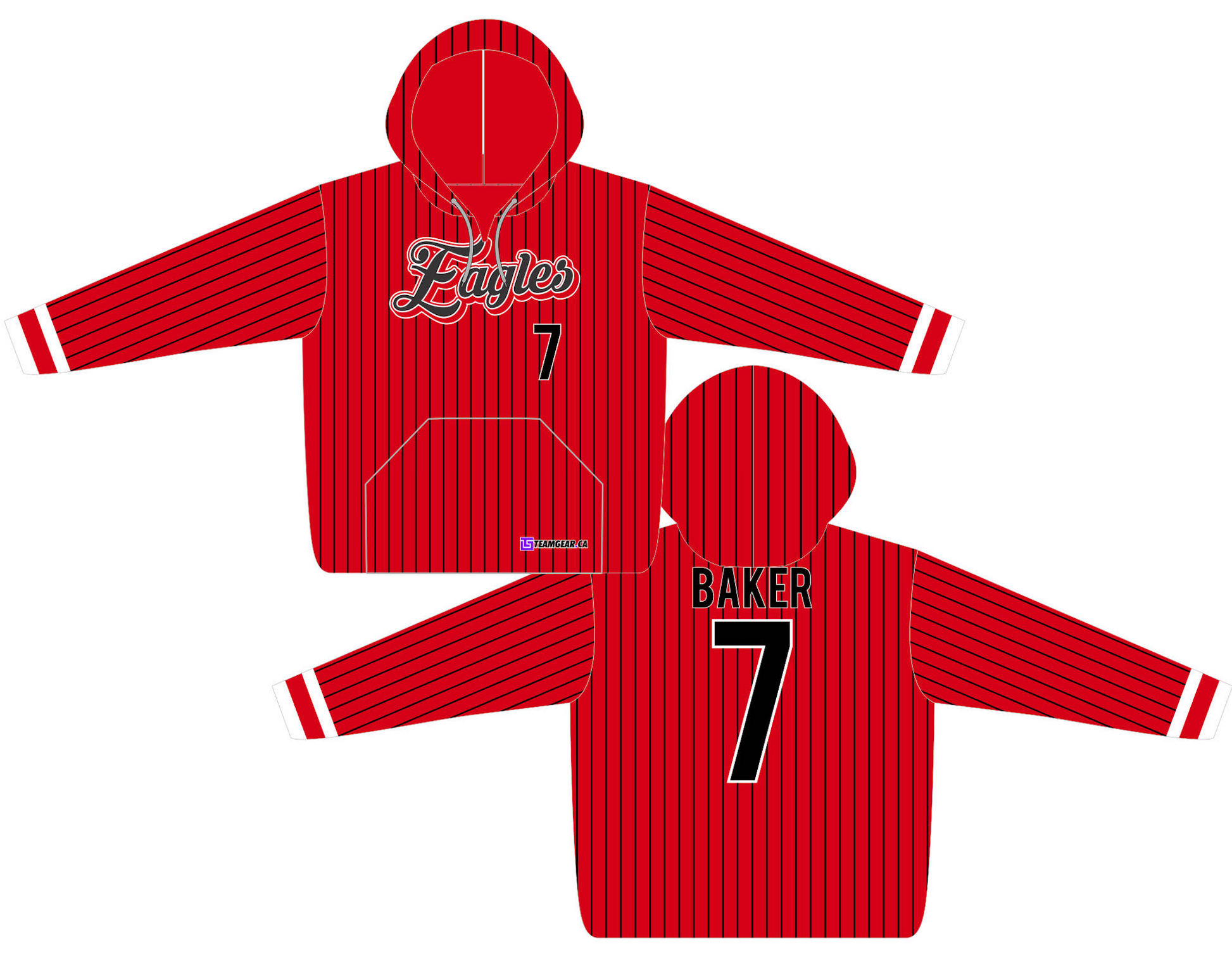 red pinstripe Eagles softball hoodie