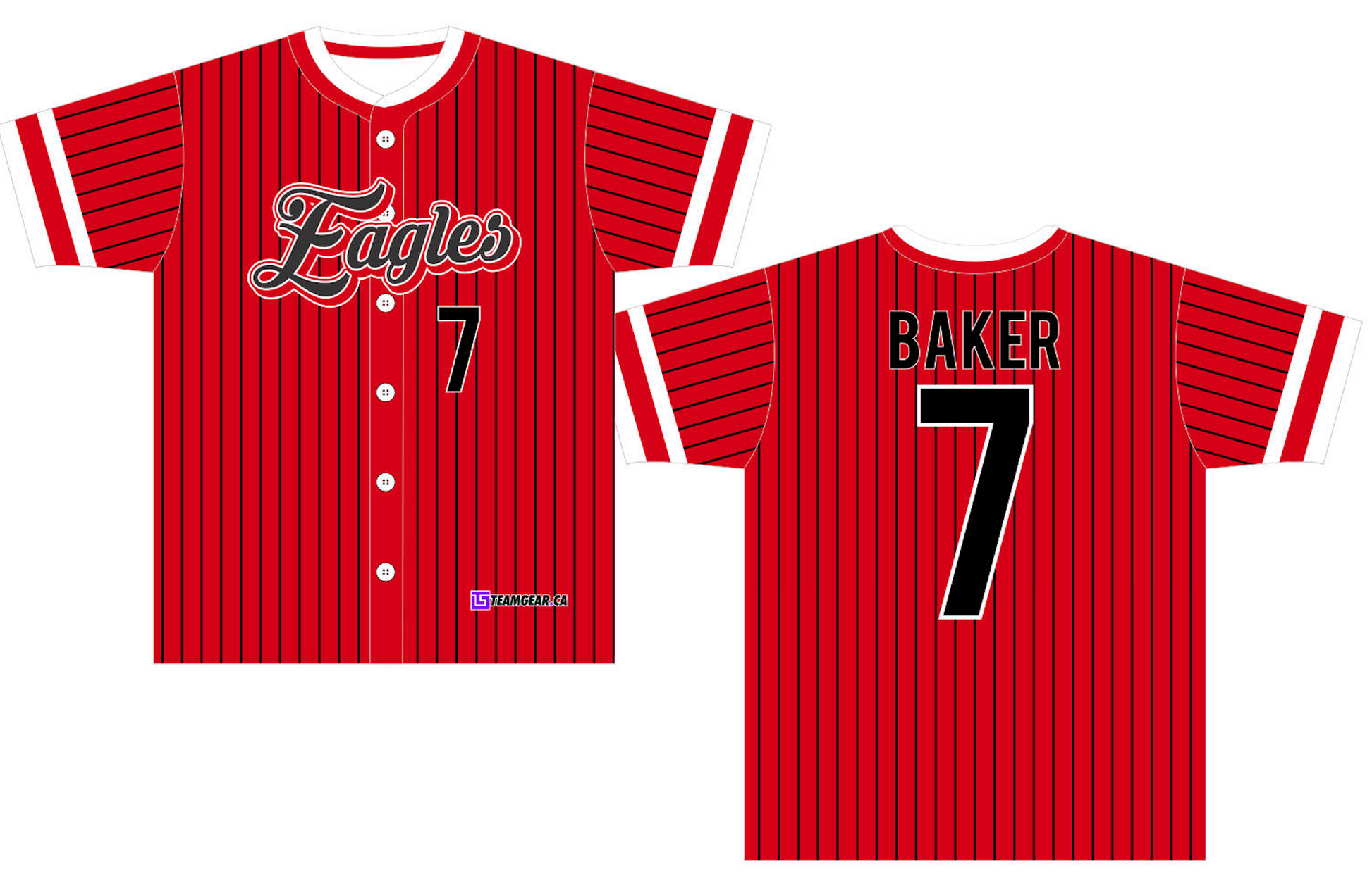 Eagles Red Pinstripe Baseball Jersey Full Button Team Gear Canada Custom Jerseys More