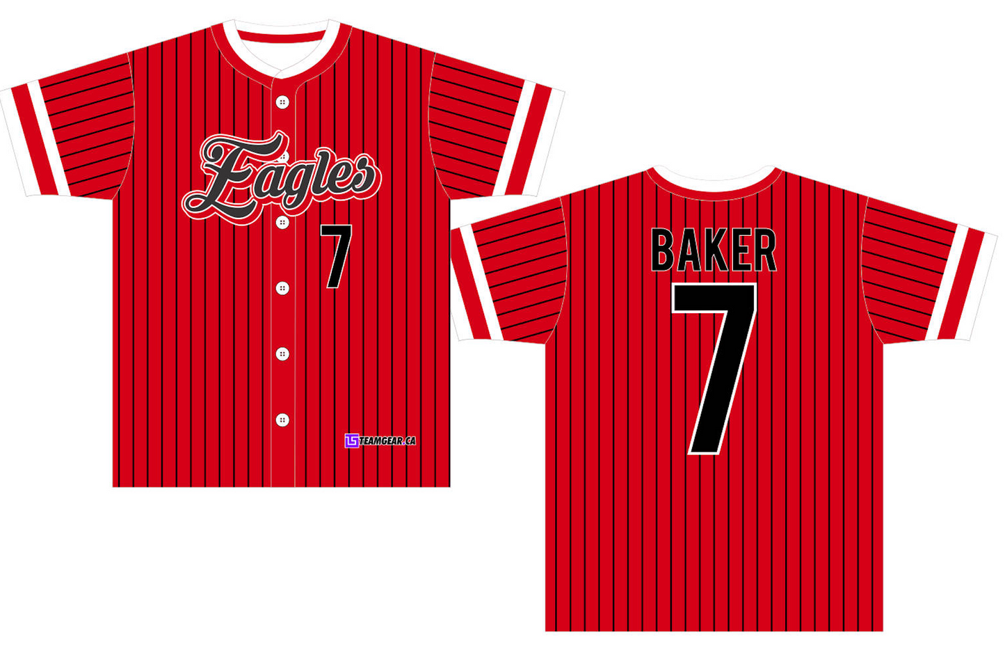 red pinstripe Eagles baseball jerseys