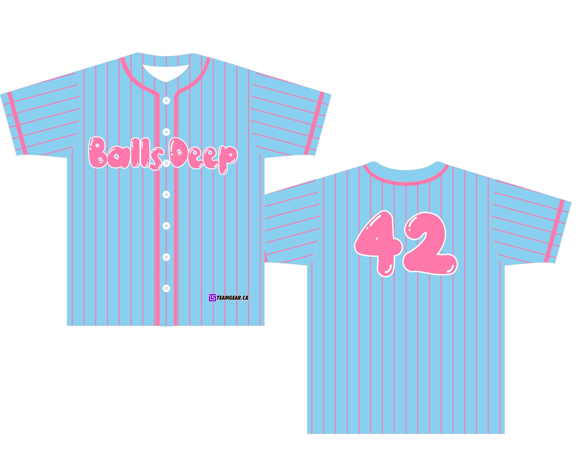 Balls Deep Blue and pink pinstripe Baseball Jersey