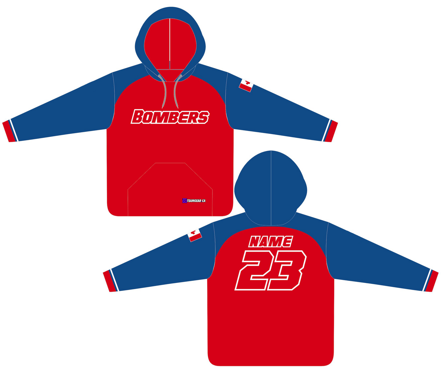 Bombers Red Hoodie with blue sleeves