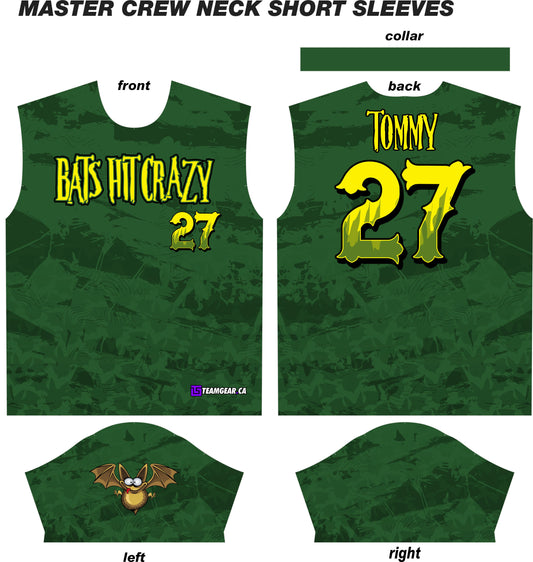 Bats Hit Crazy Green Softball Jersey design with name and number