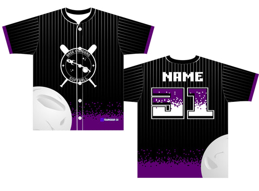 space themed baseball jerseys with black and white pinstripes