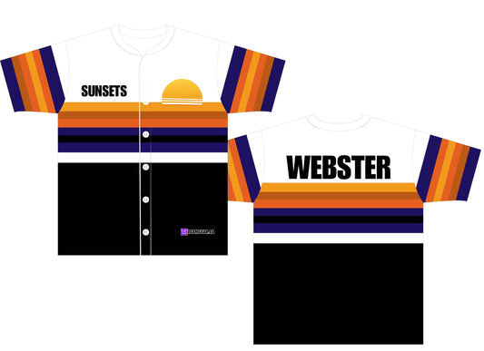 Sunset Baseball Jersey with purple and orange stripes