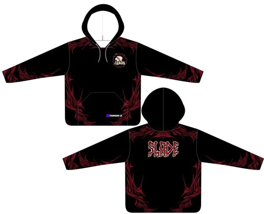 black and red Chaos softball hoodie design