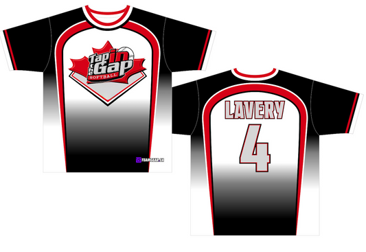 Tap in the Gap Black Softball Jersey made in Canada