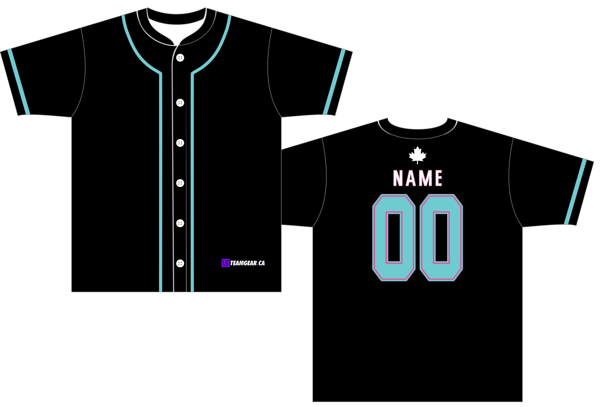 Simple Black Baseball Jersey with teal accents and white buttons