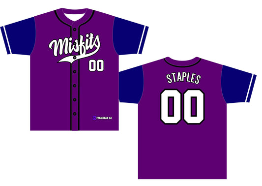 Misfits Purple Baseball Jersey with blue sleeves