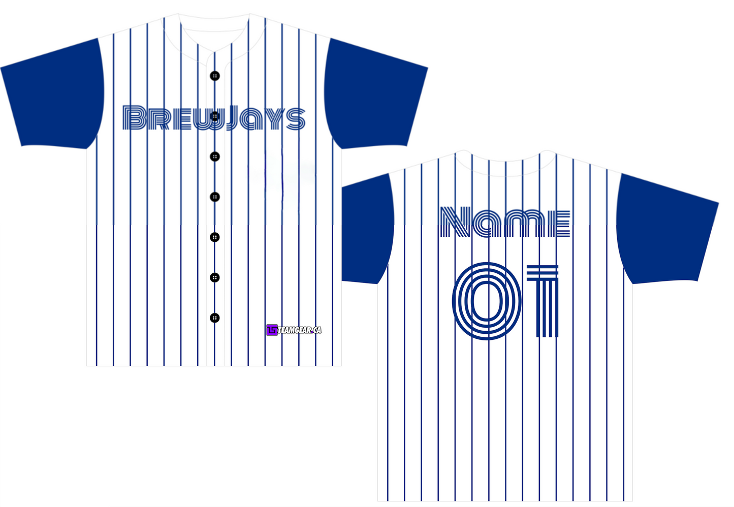 Brew Jays Pinstripe Baseball Jersey in blue and white