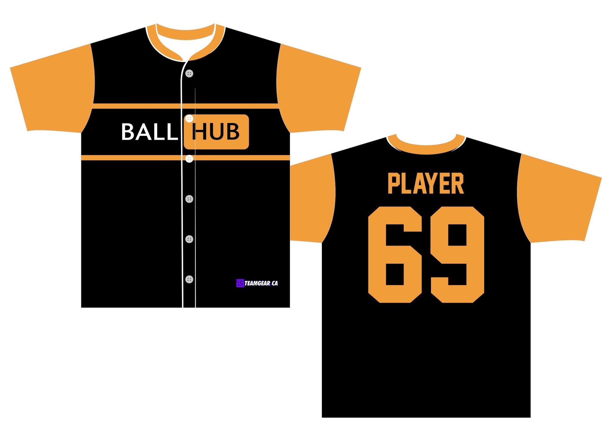 Ball Hub Black Baseball Jersey with orange accents