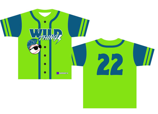 Wild Things Green Baseball Jersey with Major League character logo