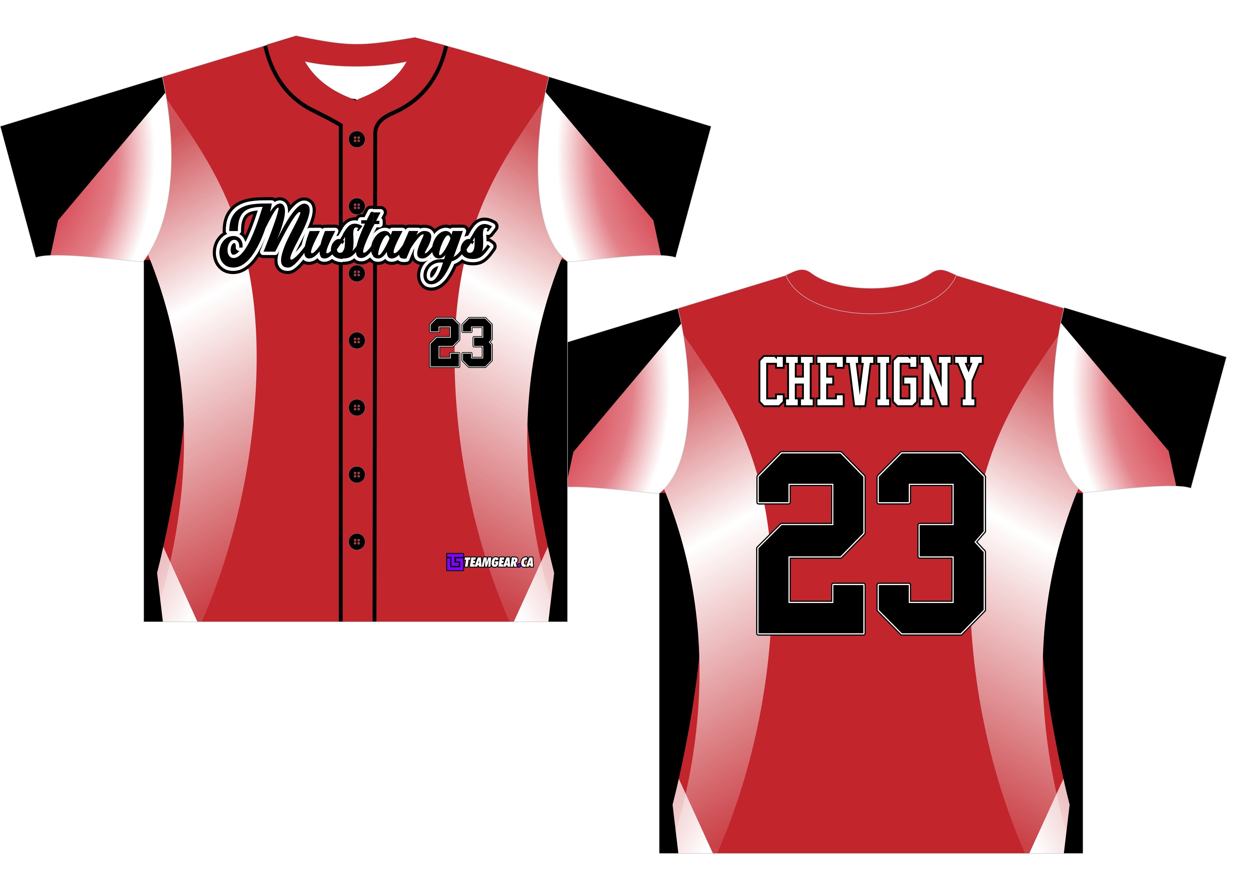 Mustangs Red Baseball Jersey Full Button