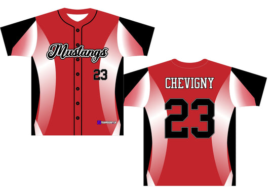 Mustangs Red custom Baseball Jersey with name and number