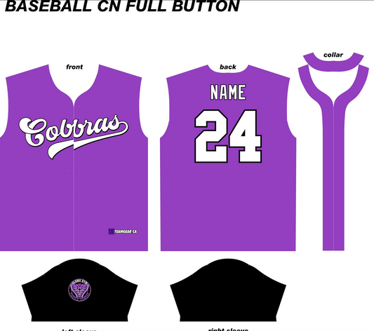 Globo Gym Purple Cobras Baseball Jersey with cobra sleeve logo