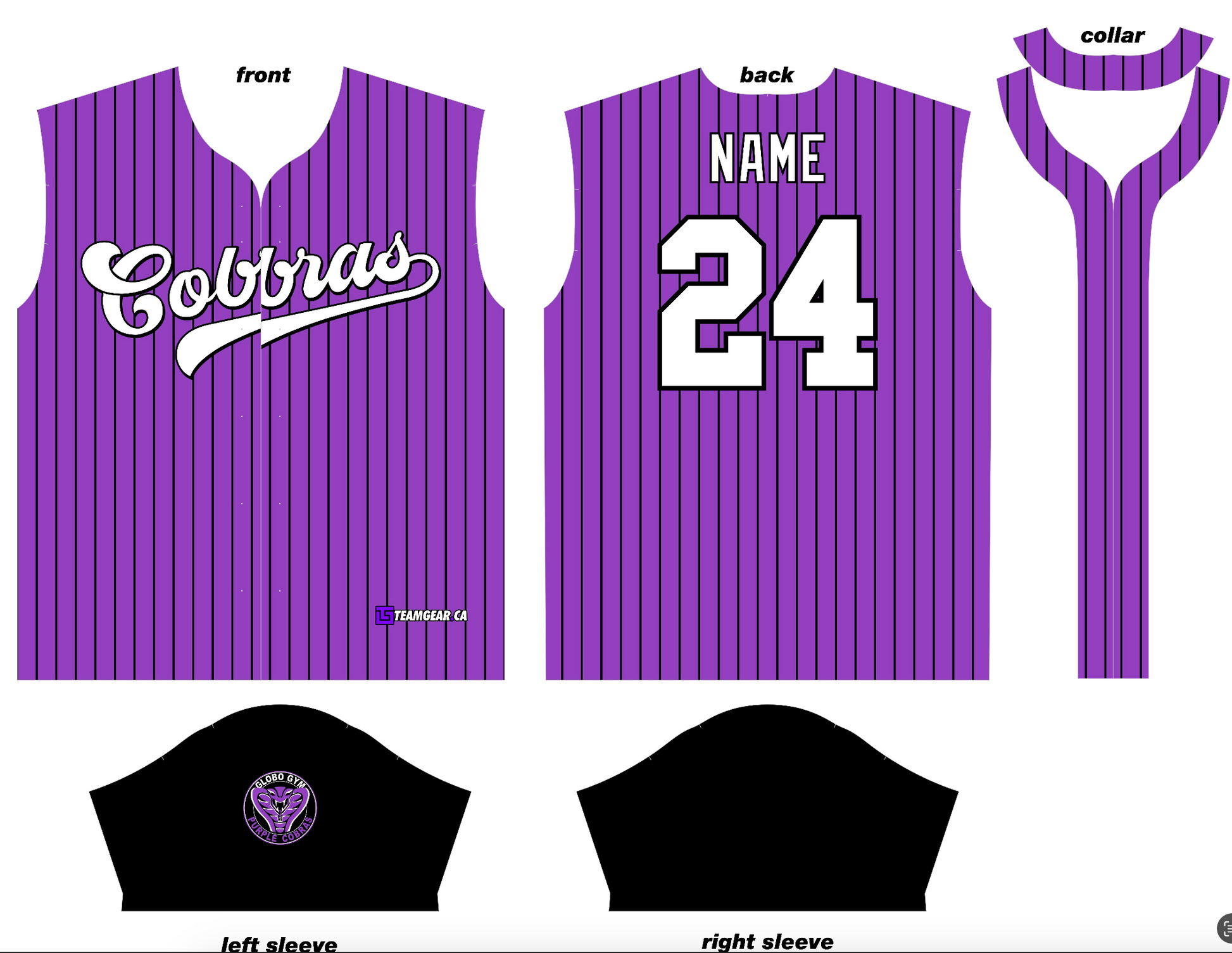 Globo Gym Cobras Pinstripe Baseball Jersey in purple and black