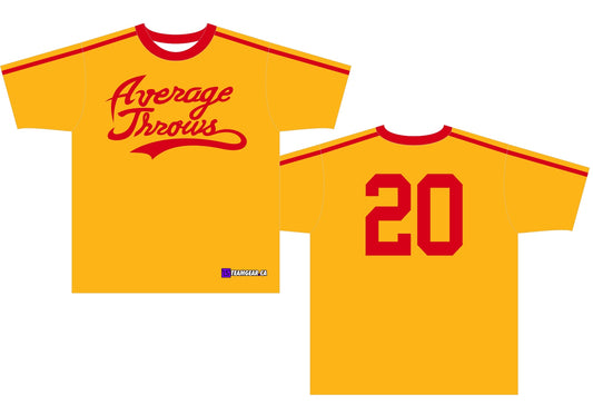 Average Throws Yellow Softball Jersey inspired by dodgeball movie Average Joes