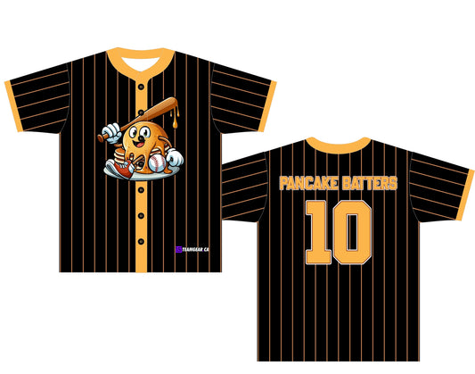 Pancake Batters Black Pinstripe Baseball Jersey with buttons