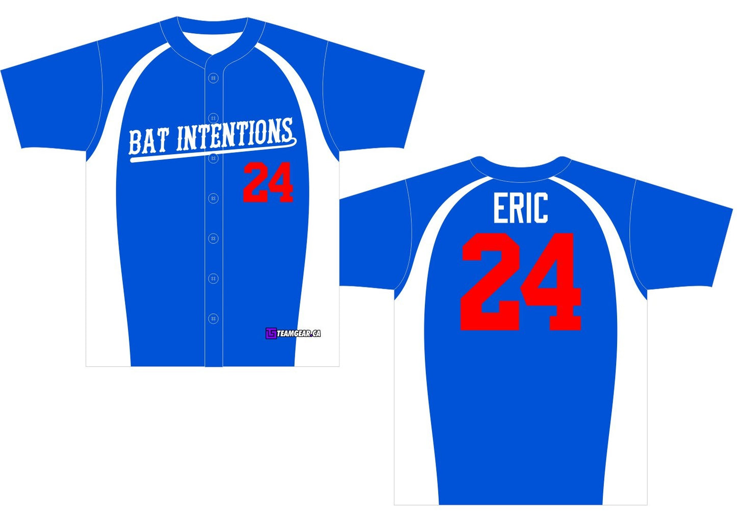 Bat Intentions Blue Baseball Jersey with name and numbers