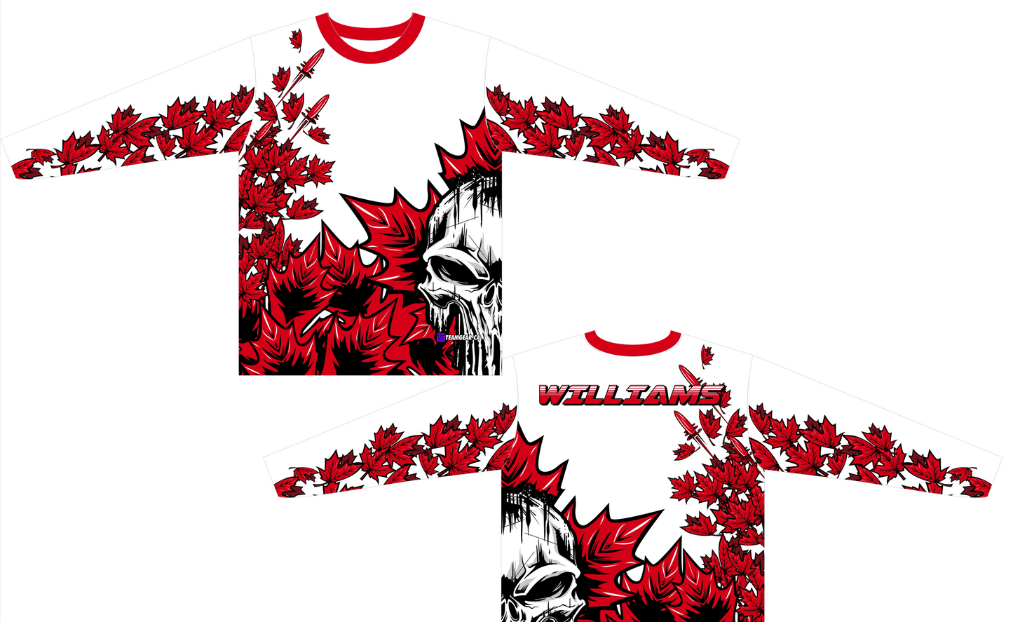 Canadian Skull Shooting Jersey with red and white maple leaf background design