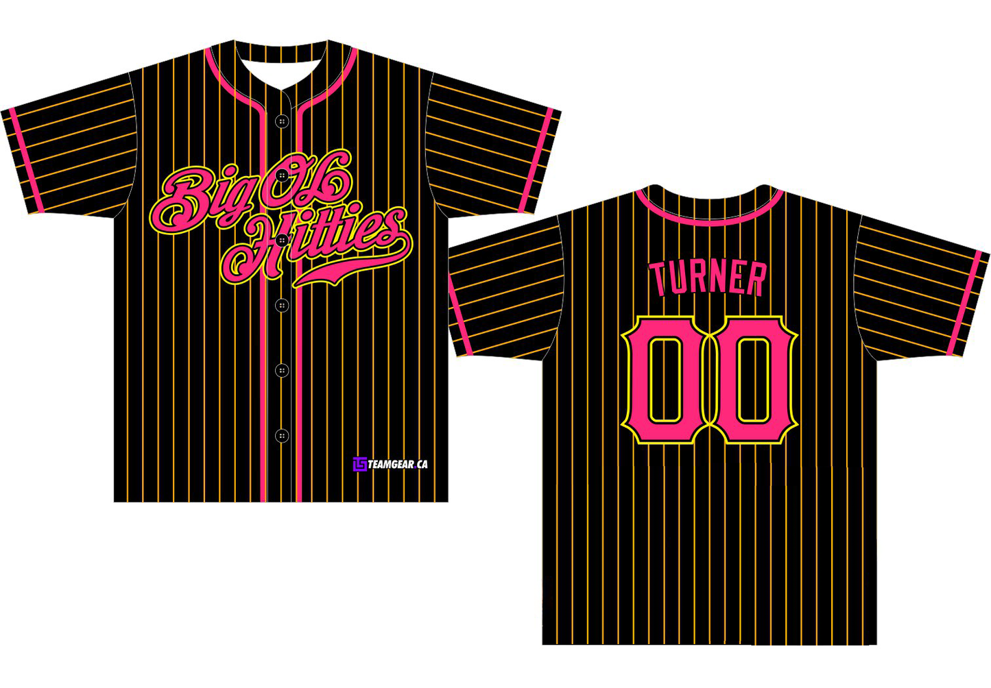 Big Ol Hitties Black Pinstripe Baseball Jersey Full Button