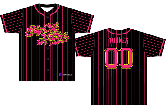 Black and Pink Pinstripe Baseball Jersey