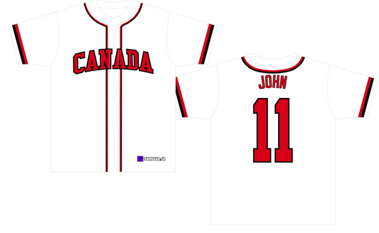 team Canada themed White and Red Baseball Jersey