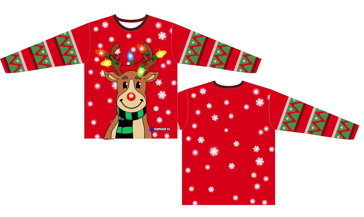 Ugly Christmas Sweater with Red Reindeer design