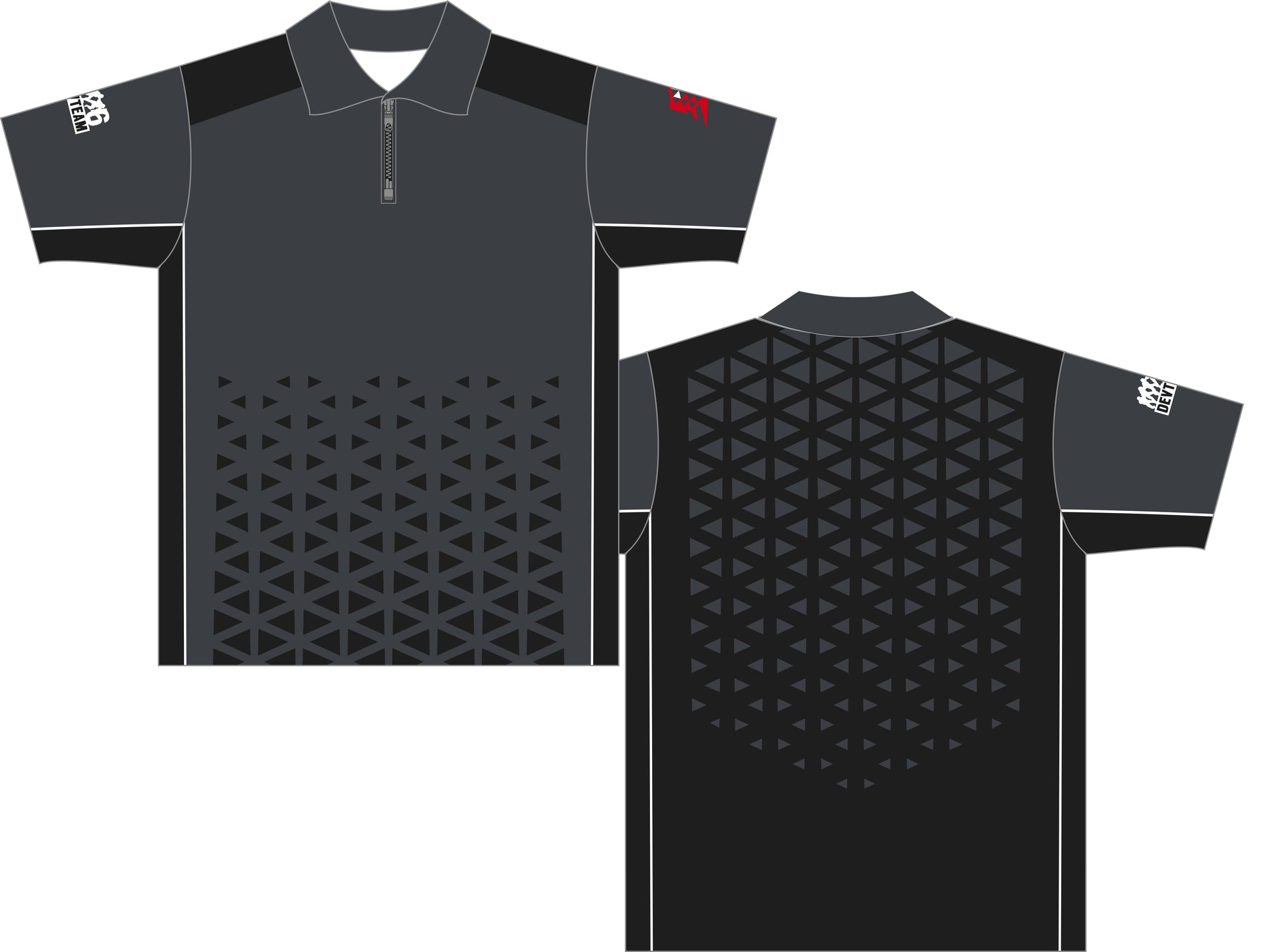 DevTeam grey shooting jersey with a zip neck collar