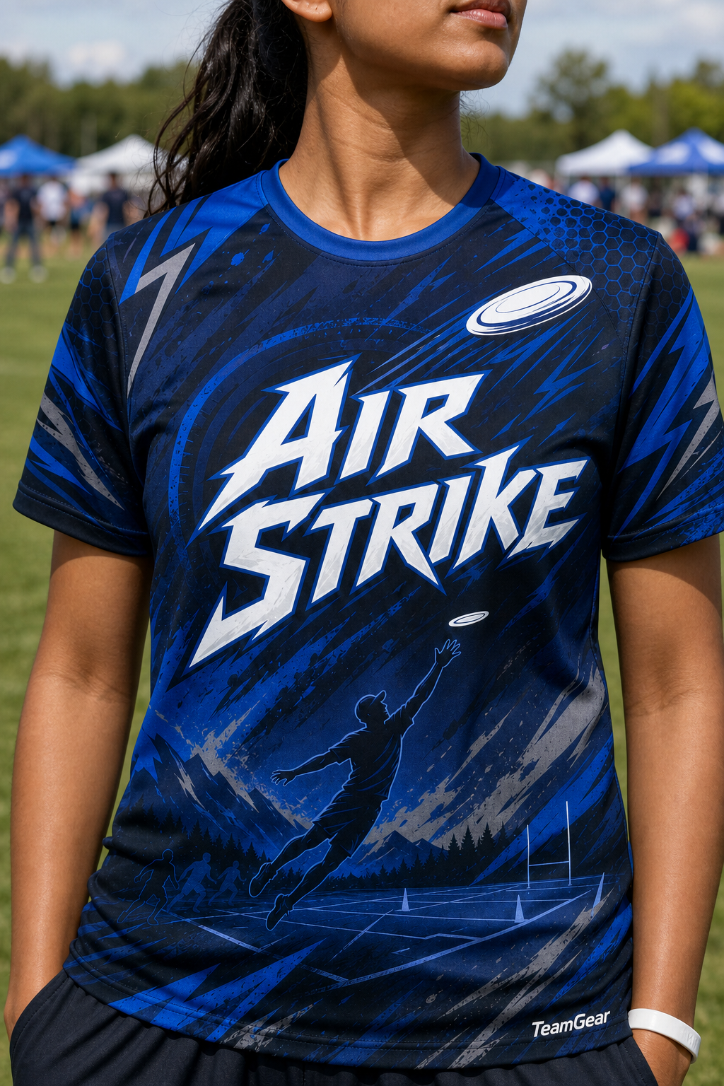 Air Strike Blue Ultimate Frisbee Jersey — custom ultimate frisbee jersey worn on model — TeamGear Canada