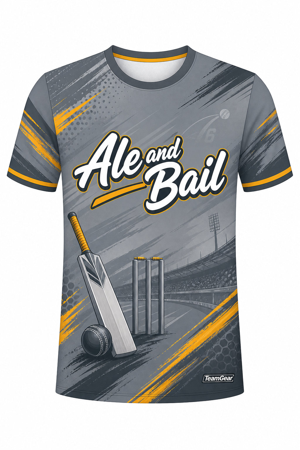 Ale and Bail Grey Cricket Jersey design