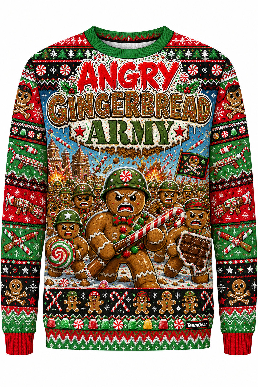 Angry Gingerbread Army Ugly Christmas Sweater design