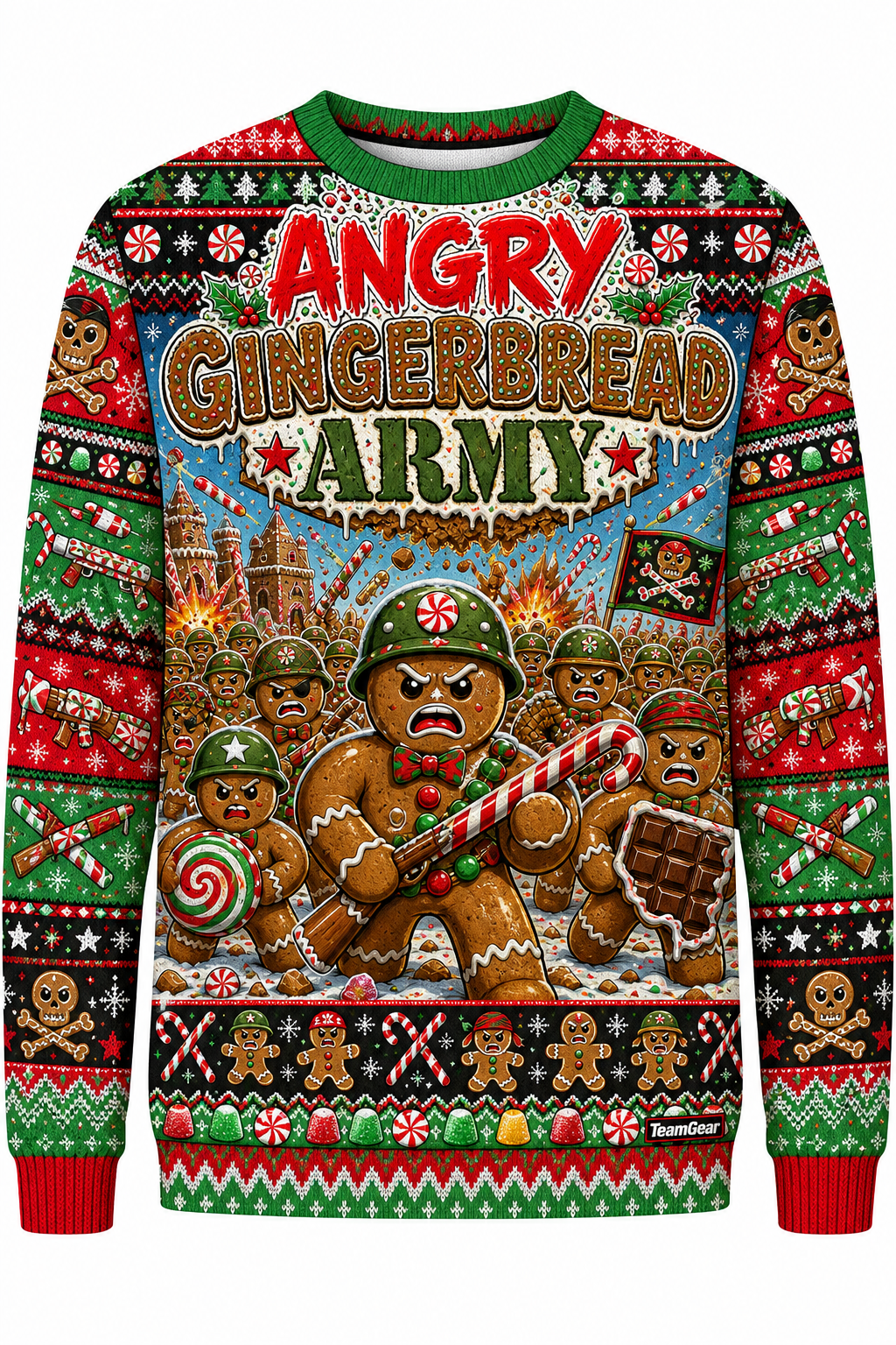 Angry Gingerbread Army Ugly Christmas Sweater design