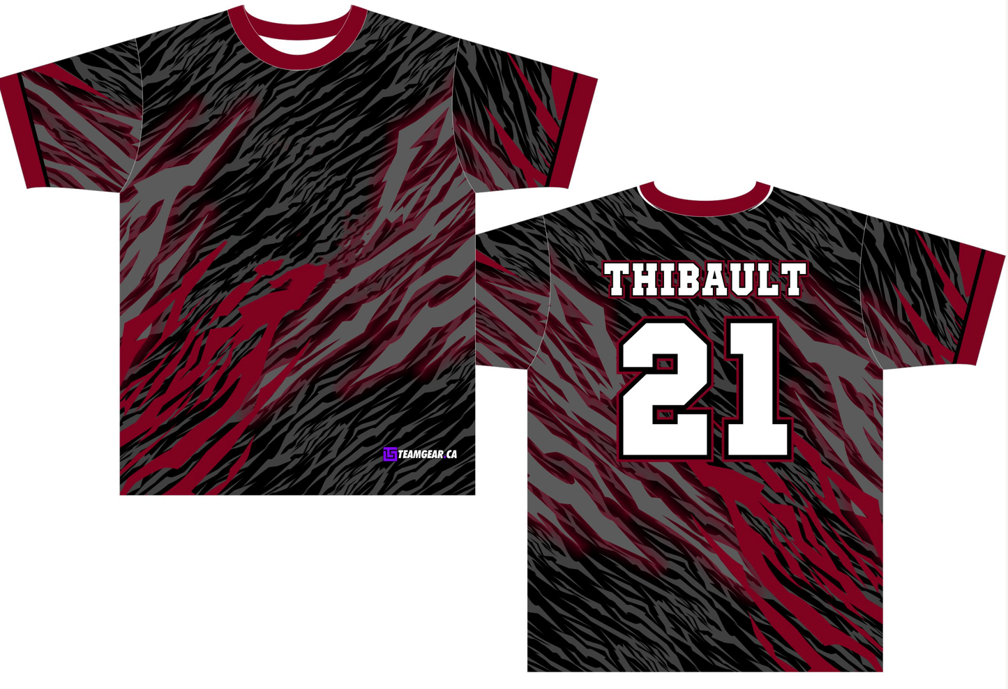 Wild Softball Jersey with beast inspired designs in red black and grey